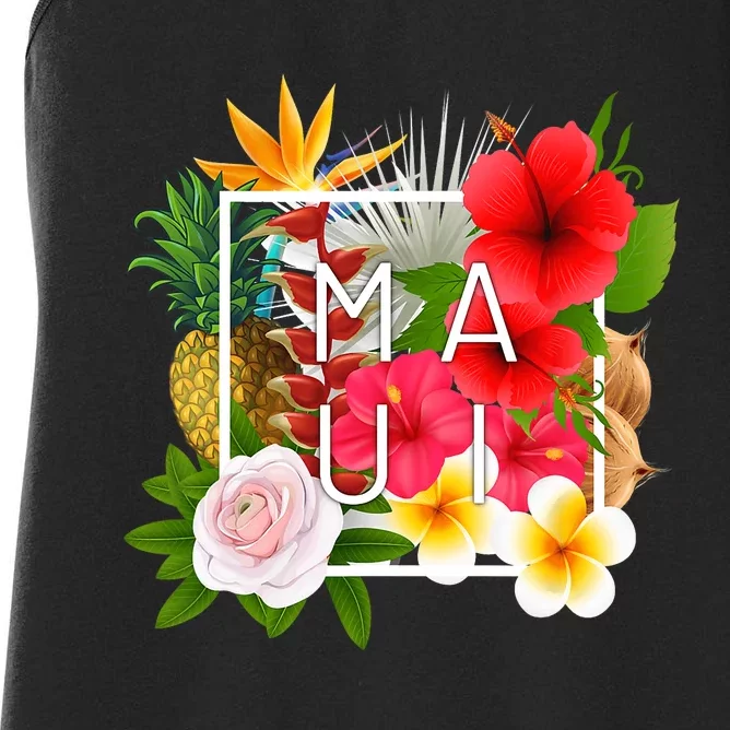 Flowers Of Maui Word Art Hawaiian Island Hawaii Strong Women's Racerback Tank