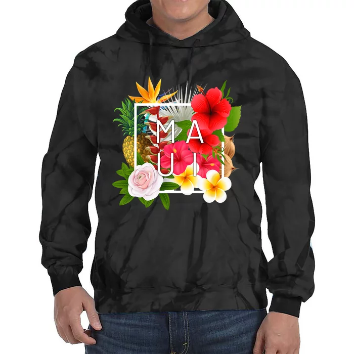 Flowers Of Maui Word Art Hawaiian Island Hawaii Strong Tie Dye Hoodie