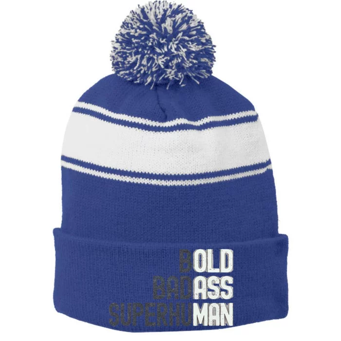 Funny Old Man Saying Gag Gift Birthday Stripe Pom Pom Beanie