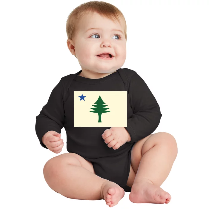 Flag Of Maine 1901 Maine State Flag Pine Tree State Baby Long Sleeve Bodysuit