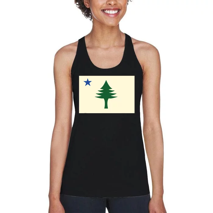 Flag Of Maine 1901 Maine State Flag Pine Tree State Women's Racerback Tank