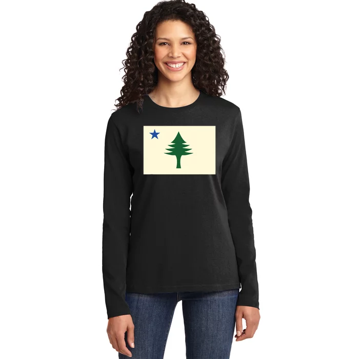 Flag Of Maine 1901 Maine State Flag Pine Tree State Ladies Long Sleeve Shirt