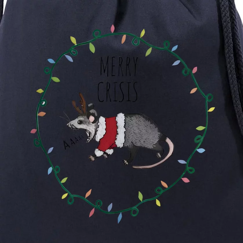 Festive Opossum Merry Crisis Merry Christmas Drawstring Bag