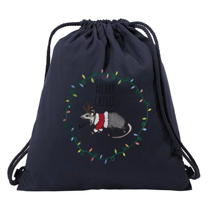 Festive Opossum Merry Crisis Merry Christmas Drawstring Bag