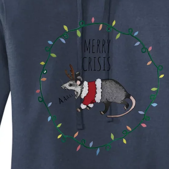 Festive Opossum Merry Crisis Merry Christmas Women's Pullover Hoodie