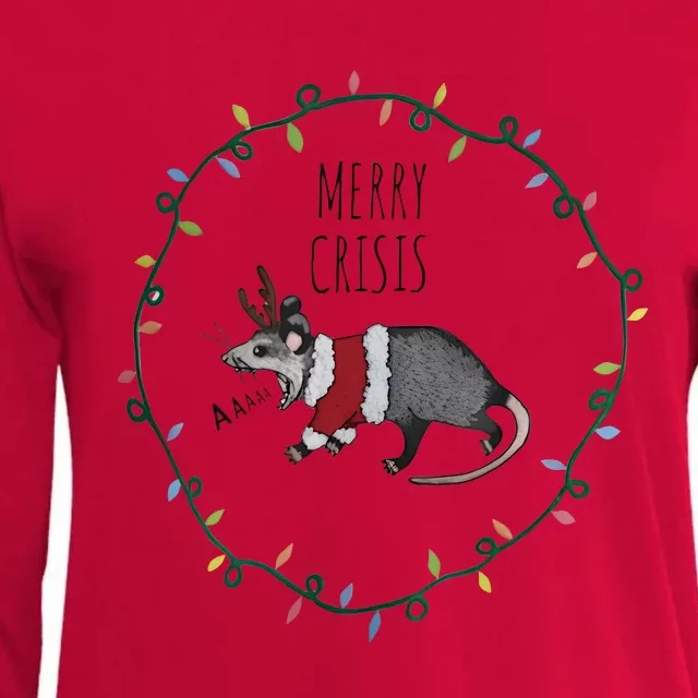 Festive Opossum Merry Crisis Merry Christmas Womens Cotton Relaxed Long Sleeve T-Shirt