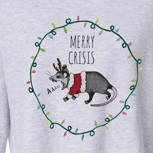 Festive Opossum Merry Crisis Merry Christmas Cropped Pullover Crew