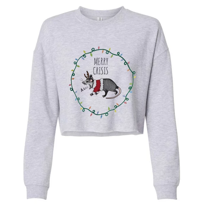 Festive Opossum Merry Crisis Merry Christmas Cropped Pullover Crew