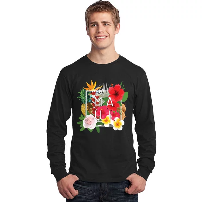 Flowers Of Maui Word Art Hawaiian Island Souvenir Tall Long Sleeve T-Shirt