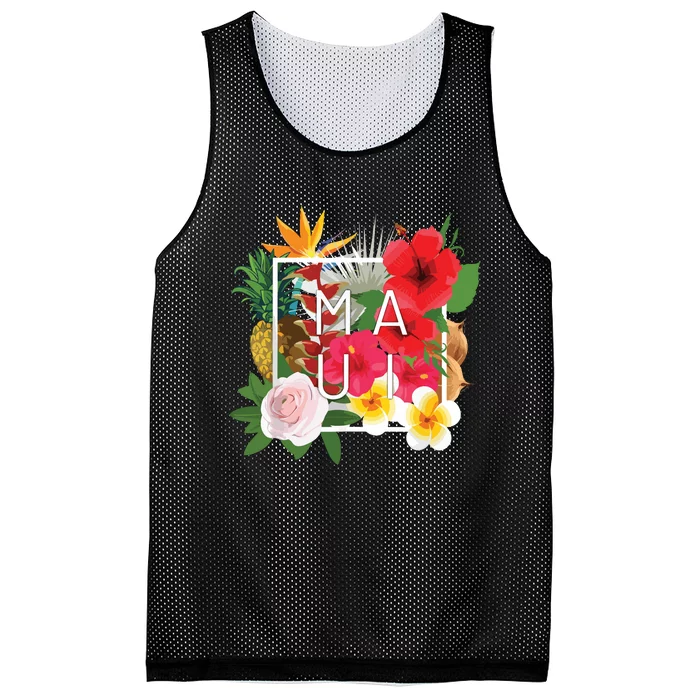 Flowers Of Maui Word Art Hawaiian Island Souvenir Mesh Reversible Basketball Jersey Tank