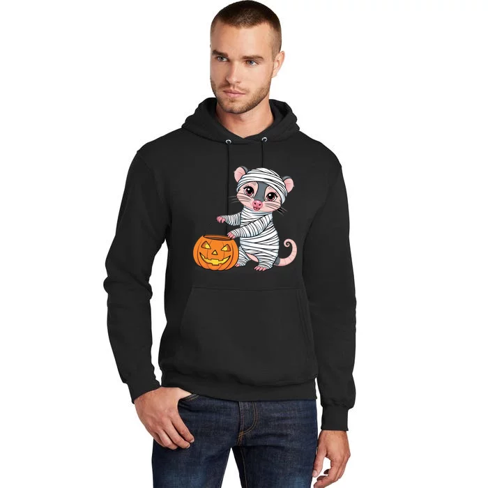 Funny Opossum Mummy Pumpkin Trick Or Treat Halloween Design Tall Hoodie