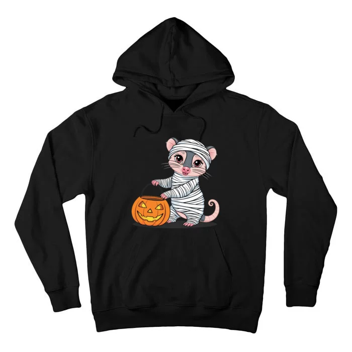 Funny Opossum Mummy Pumpkin Trick Or Treat Halloween Design Tall Hoodie