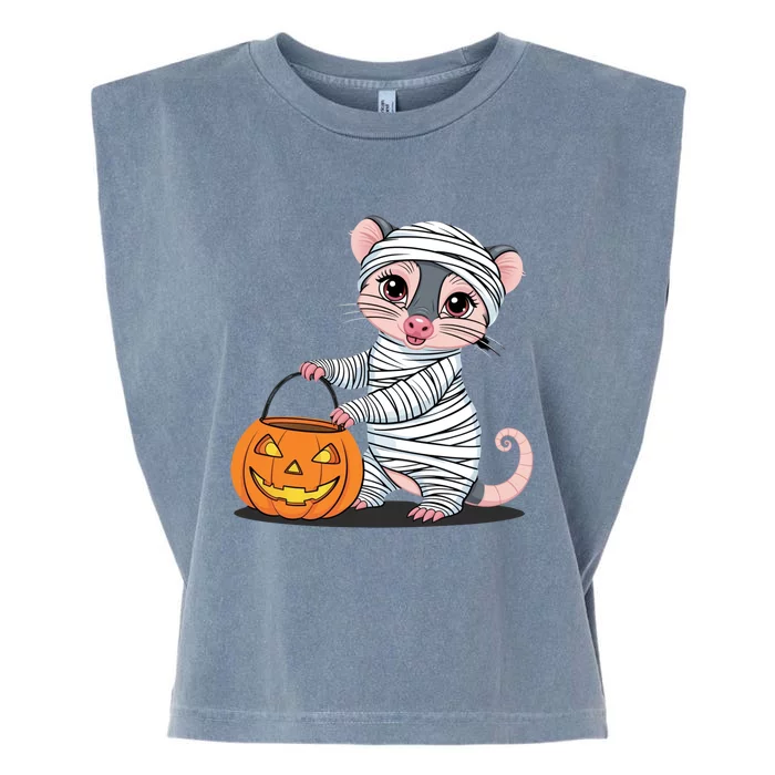 Funny Opossum Mummy Pumpkin Trick Or Treat Halloween Design Garment-Dyed Women's Muscle Tee