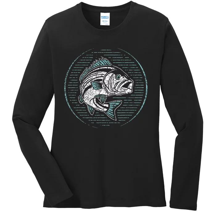 Fishing Outdoor Nature Wildlife Fish Fisherman Graphic Ladies Long Sleeve Shirt