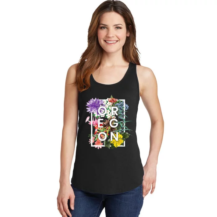 Flowers Of Oregon Word Art Oregon State Usa Souvenir Ladies Essential Tank