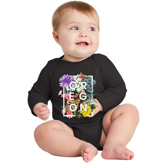 Flowers Of Oregon Word Art Oregon State Usa Souvenir Baby Long Sleeve Bodysuit