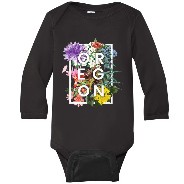 Flowers Of Oregon Word Art Oregon State Usa Souvenir Baby Long Sleeve Bodysuit