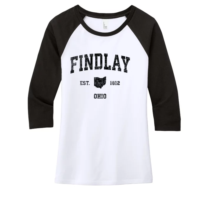 Findlay Ohio Oh Vintage Established Sports Design Women's Tri-Blend 3/4-Sleeve Raglan Shirt