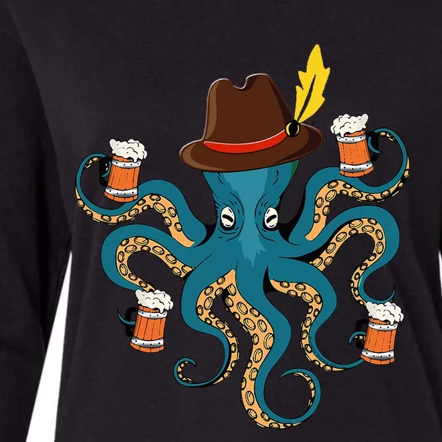 Funny Oktoberfest Octopus With Beer German Hat Oktoberfest Womens Cotton Relaxed Long Sleeve T-Shirt