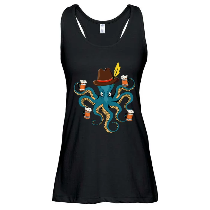 Funny Oktoberfest Octopus With Beer German Hat Oktoberfest Ladies Essential Flowy Tank