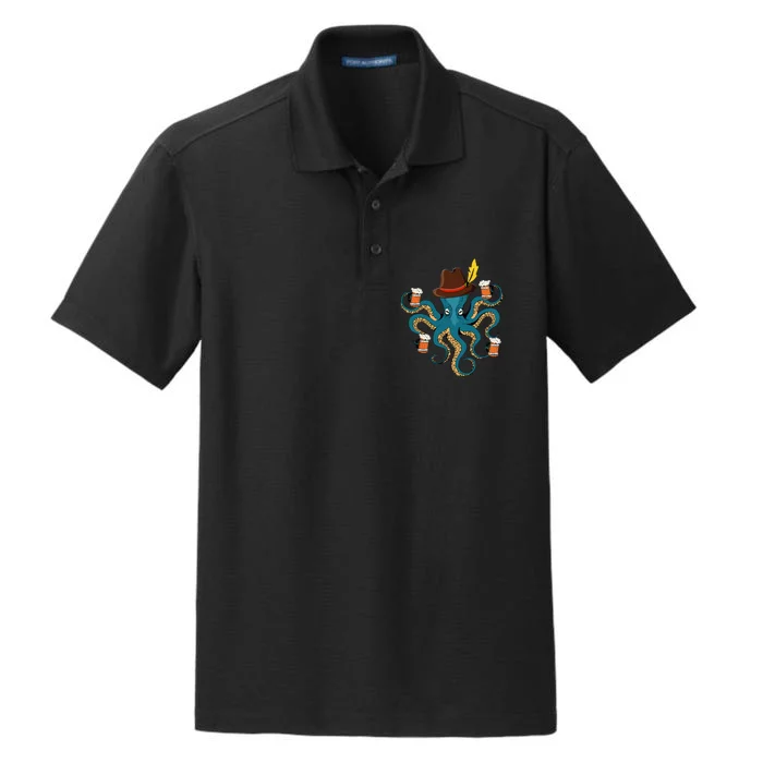 Funny Oktoberfest Octopus With Beer German Hat Oktoberfest Dry Zone Grid Performance Polo