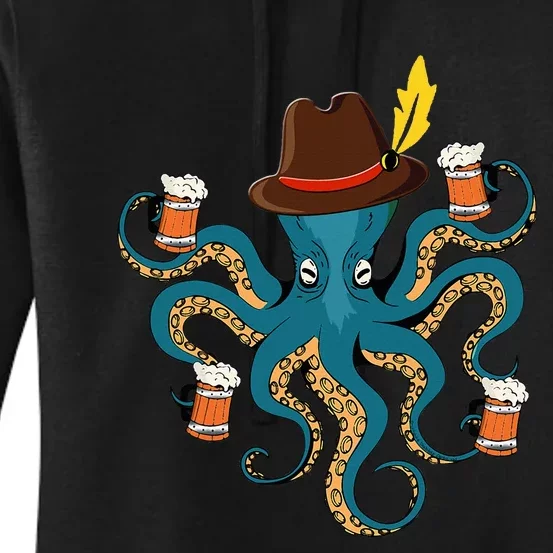 Funny Oktoberfest Octopus With Beer German Hat Oktoberfest Women's Pullover Hoodie