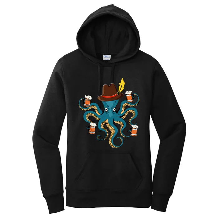 Funny Oktoberfest Octopus With Beer German Hat Oktoberfest Women's Pullover Hoodie