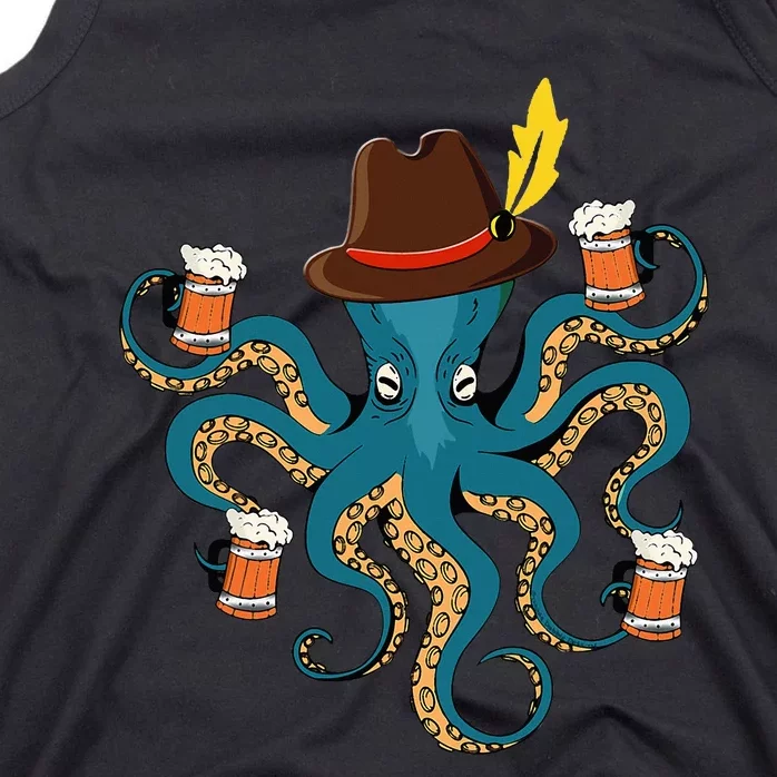 Funny Oktoberfest Octopus With Beer German Hat Oktoberfest Tank Top