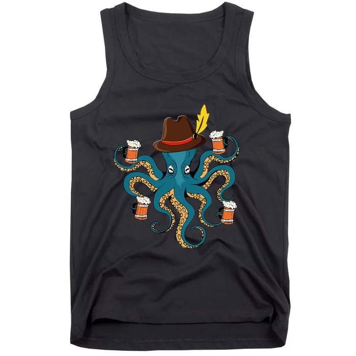 Funny Oktoberfest Octopus With Beer German Hat Oktoberfest Tank Top