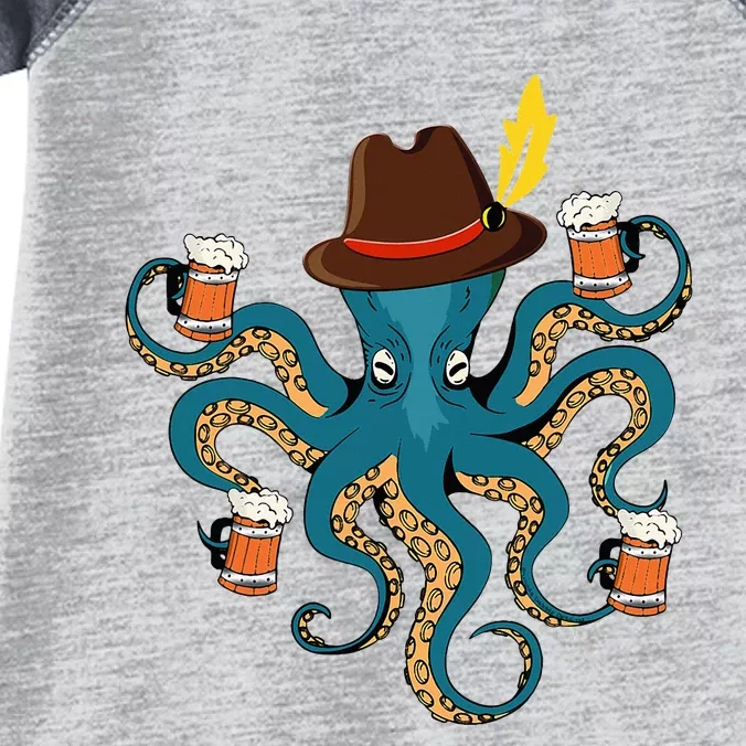 Funny Oktoberfest Octopus With Beer German Hat Oktoberfest Infant Baby Jersey Bodysuit