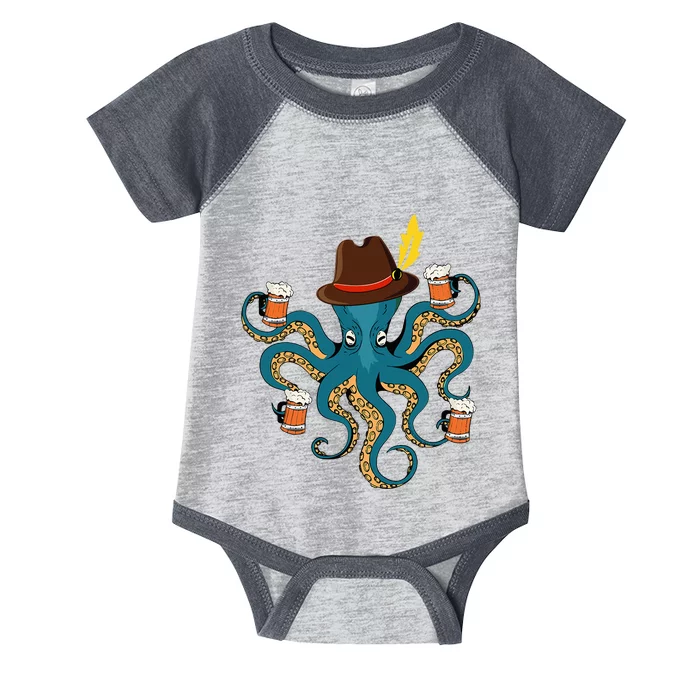 Funny Oktoberfest Octopus With Beer German Hat Oktoberfest Infant Baby Jersey Bodysuit