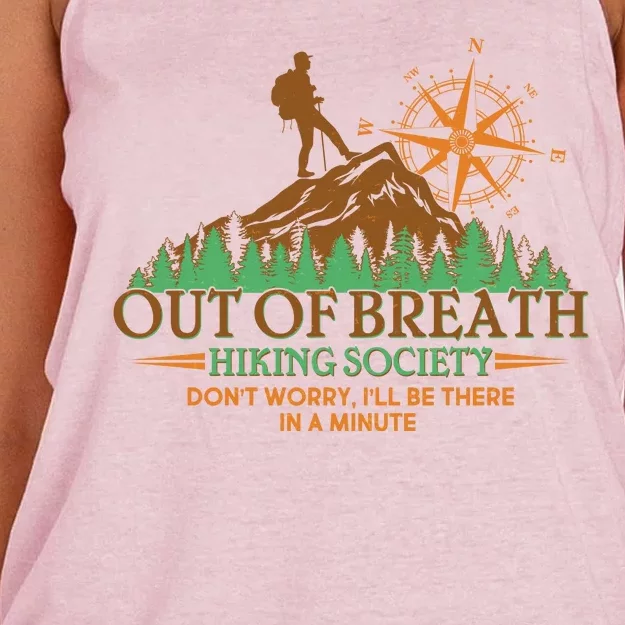 Funny Out Of Breath Hiking Society Dont Worry Ill Be There In A Minute Women's Knotted Racerback Tank