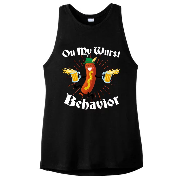 Funny Oktoberfest On My Wurst Behavior Ladies Tri-Blend Wicking Tank