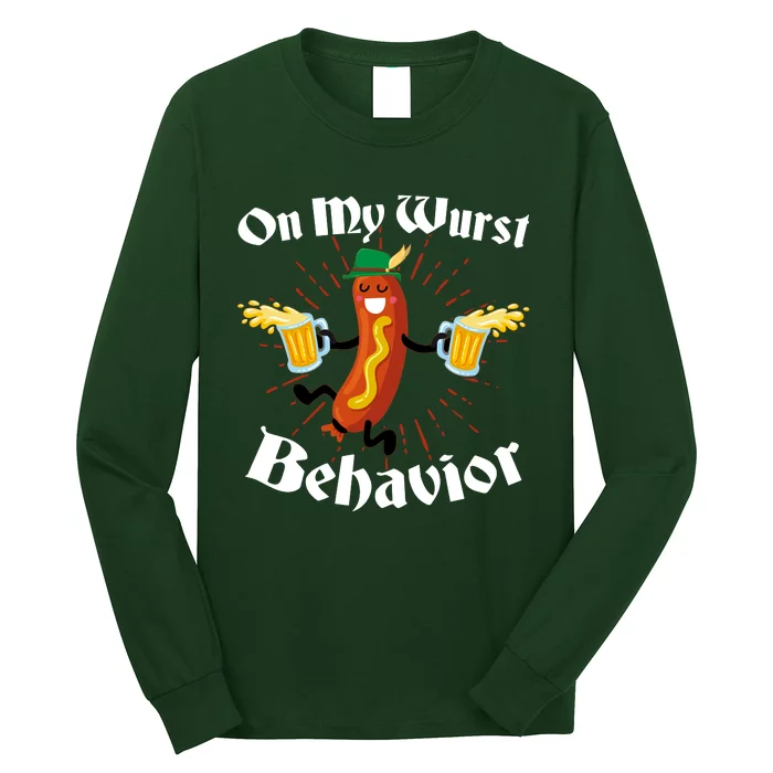 Funny Oktoberfest On My Wurst Behavior Long Sleeve Shirt