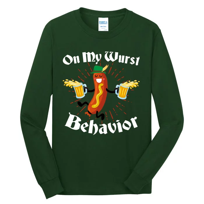 Funny Oktoberfest On My Wurst Behavior Tall Long Sleeve T-Shirt