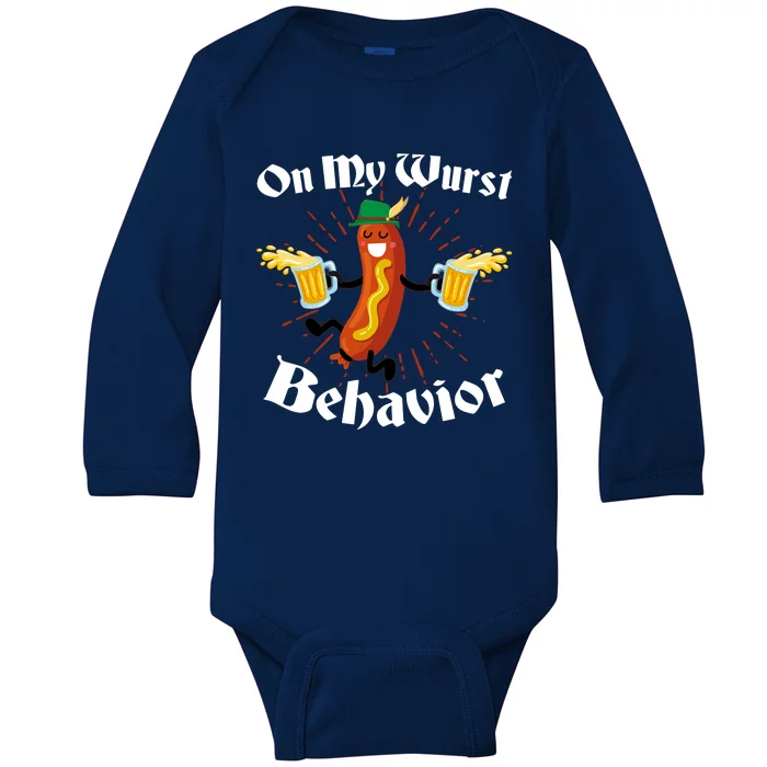 Funny Oktoberfest On My Wurst Behavior Baby Long Sleeve Bodysuit