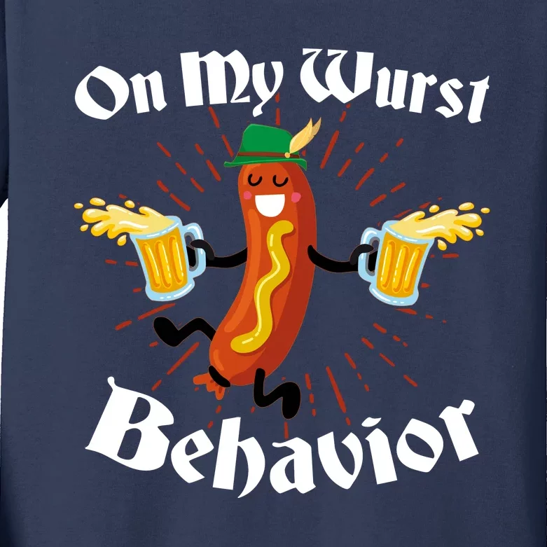 Funny Oktoberfest On My Wurst Behavior Kids Long Sleeve Shirt