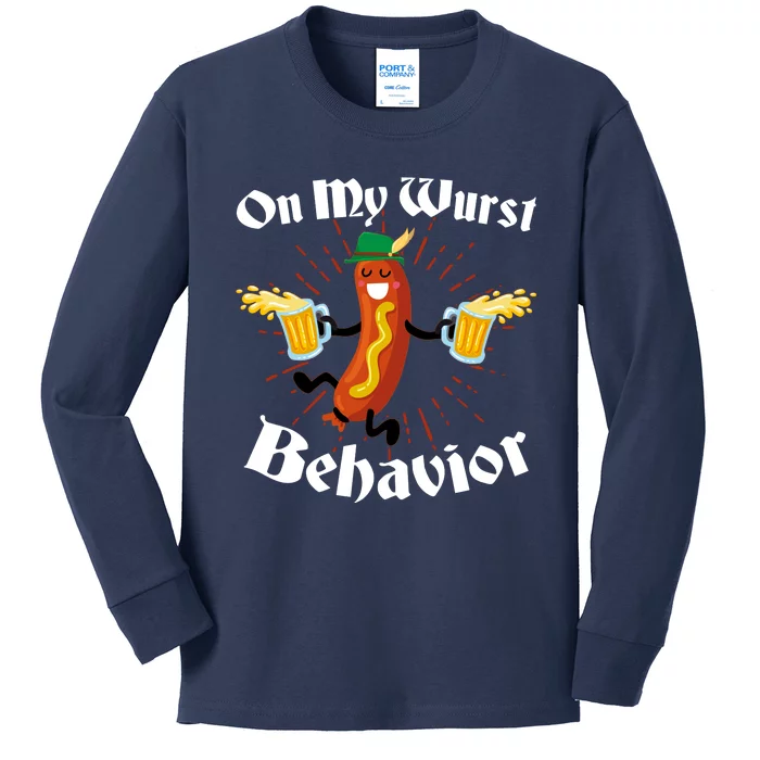 Funny Oktoberfest On My Wurst Behavior Kids Long Sleeve Shirt