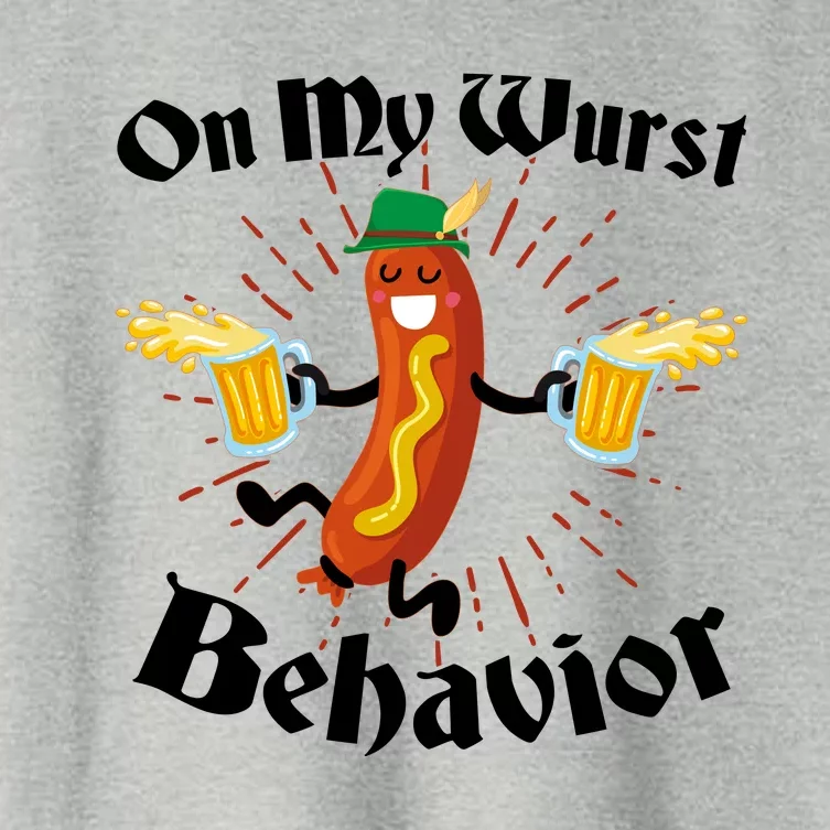 Funny Oktoberfest On My Wurst Behavior Women's Crop Top Tee