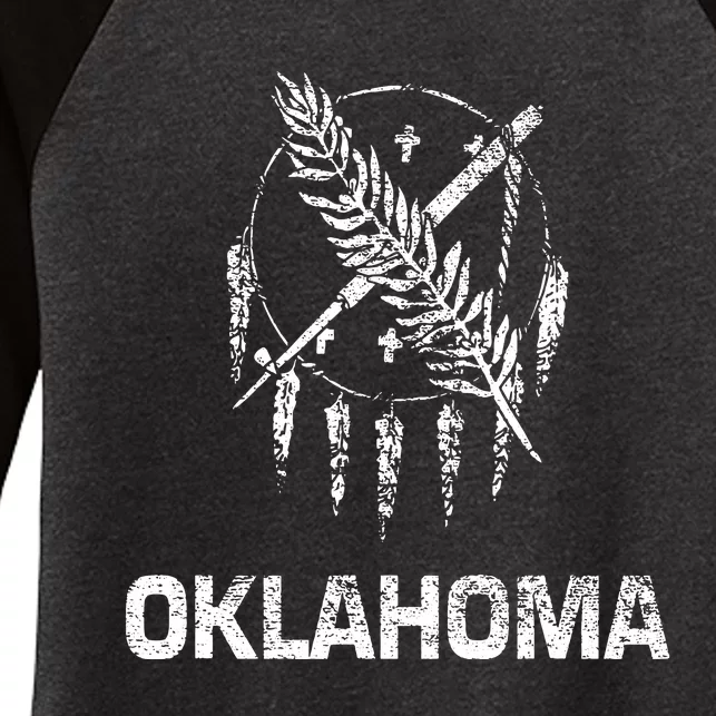 Flag Of Oklahoma The Sooner State Tulsa Norman Edmond Women's Tri-Blend 3/4-Sleeve Raglan Shirt