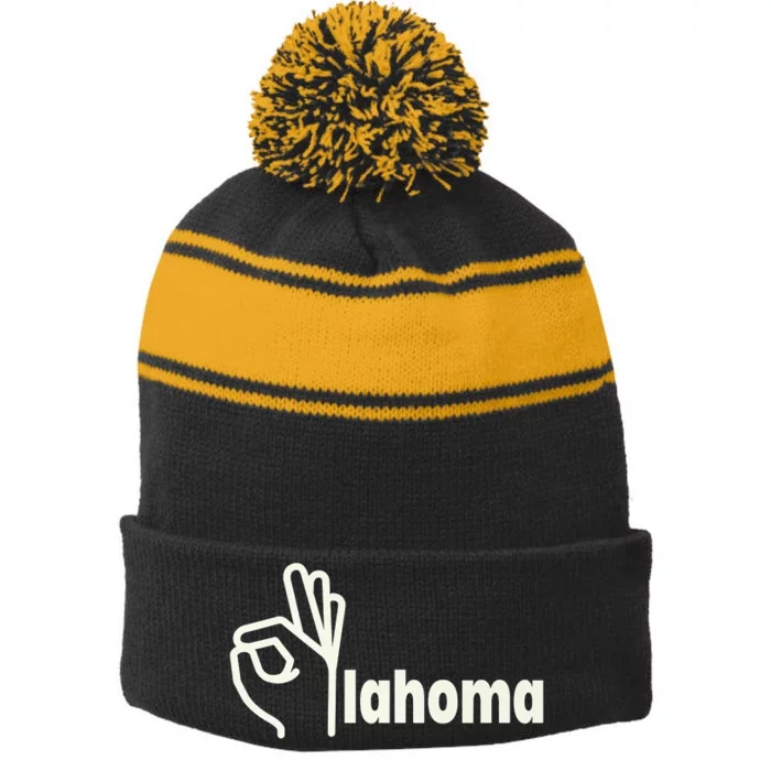 Funny Oklahoma OK State Stripe Pom Pom Beanie