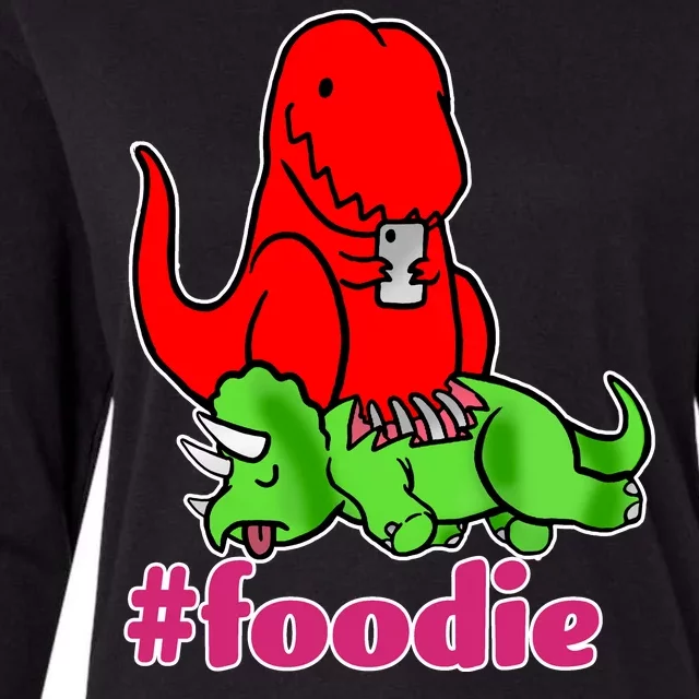 Foodie T-rex Food Selfie Womens Cotton Relaxed Long Sleeve T-Shirt