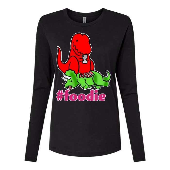 Foodie T-rex Food Selfie Womens Cotton Relaxed Long Sleeve T-Shirt