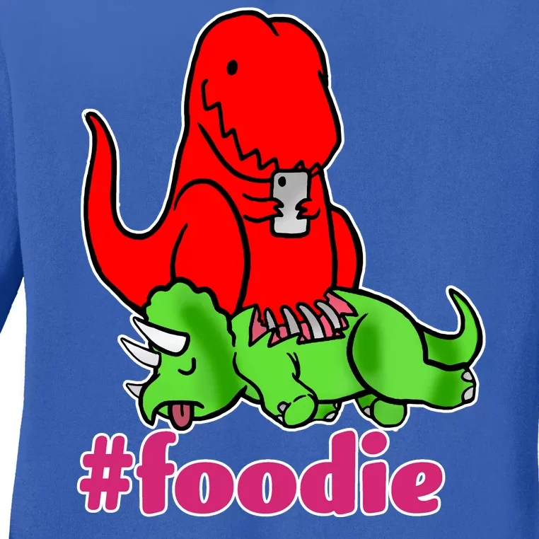 Foodie T-rex Food Selfie Ladies Long Sleeve Shirt