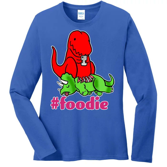 Foodie T-rex Food Selfie Ladies Long Sleeve Shirt