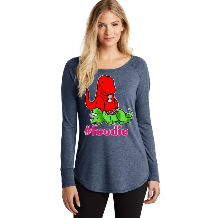 Foodie T-rex Food Selfie Women's Perfect Tri Tunic Long Sleeve Shirt