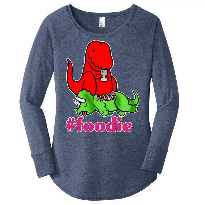 Foodie T-rex Food Selfie Women's Perfect Tri Tunic Long Sleeve Shirt