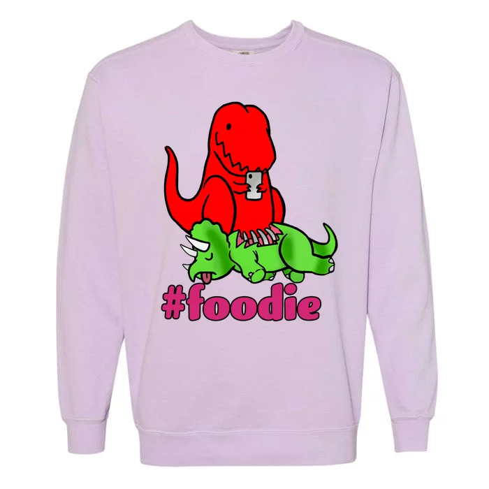 Foodie T-rex Food Selfie Garment-Dyed Sweatshirt