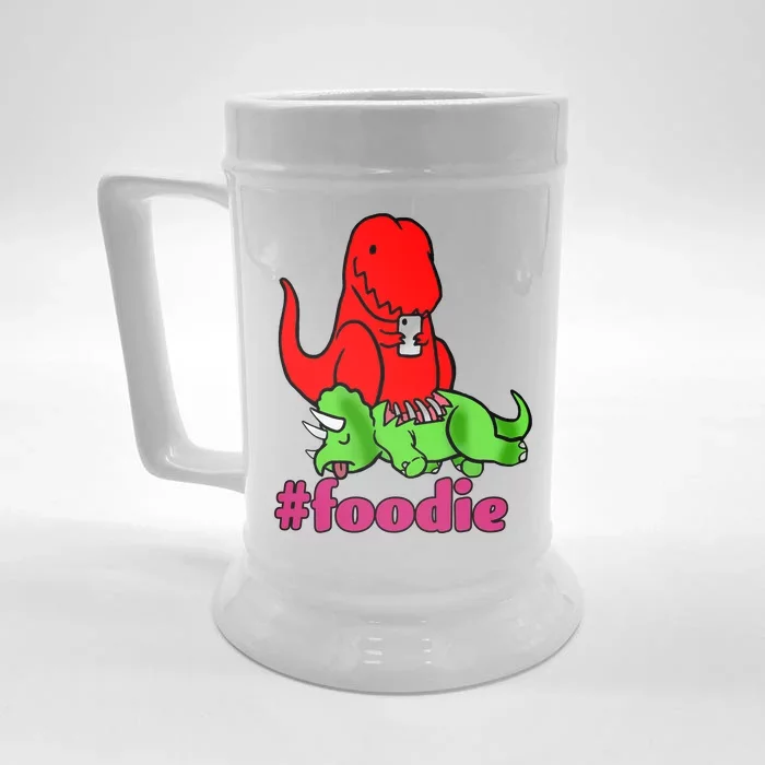 Foodie T-rex Food Selfie Front & Back Beer Stein