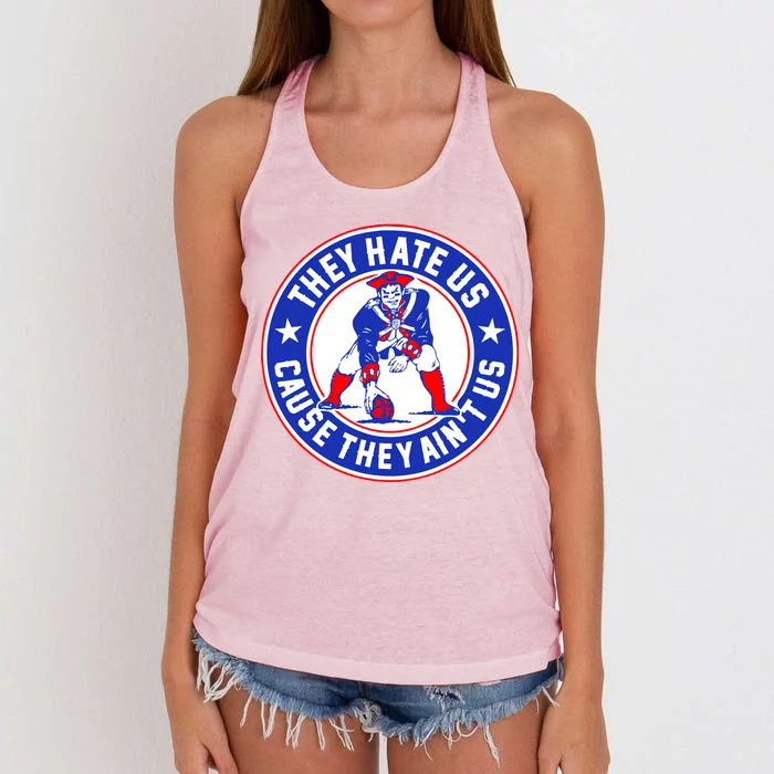 Football Champions They Hate Us Cause They Ain't US New England Women's Knotted Racerback Tank